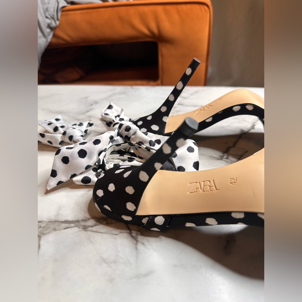 Zara Polka Dot High Heel Ankle Wrap Sandals, Size 11 - Picture 7 of 12